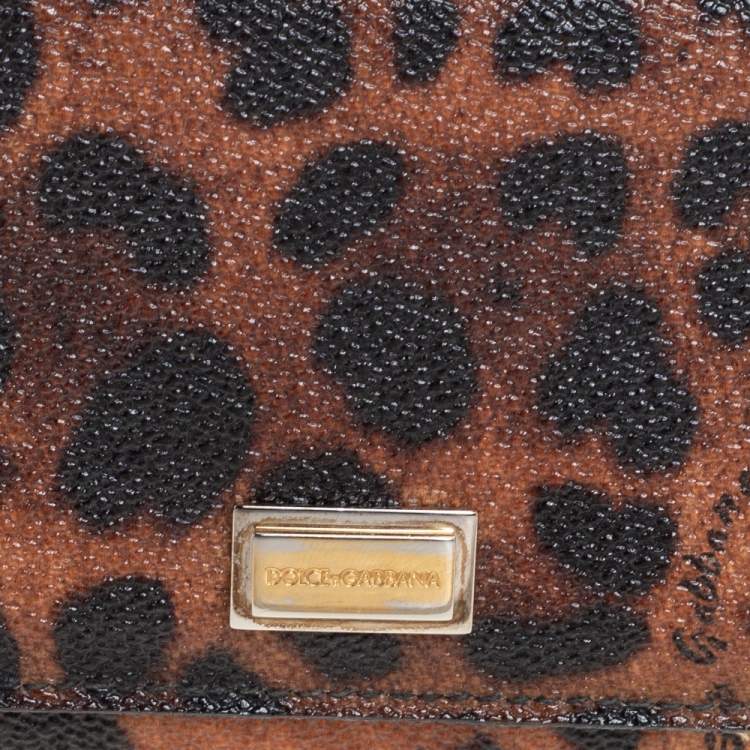 Pre Owned Dolce & Gabbana Brown Leopard Print Leather Dauphine Continental Wallet
