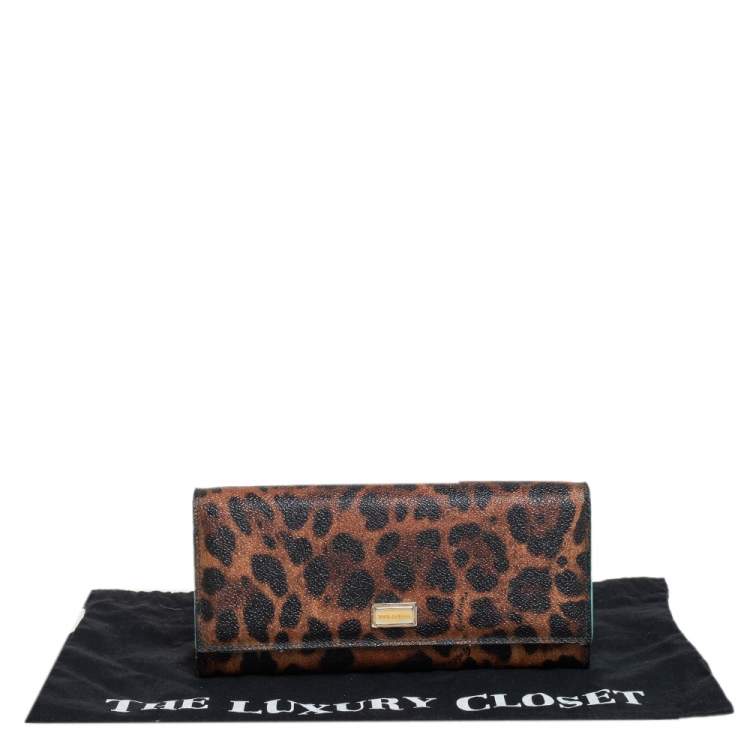 Pre Owned Dolce & Gabbana Brown Leopard Print Leather Dauphine Continental Wallet