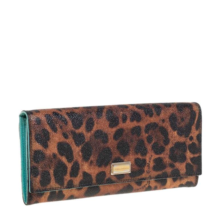 Pre Owned Dolce & Gabbana Brown Leopard Print Leather Dauphine Continental Wallet