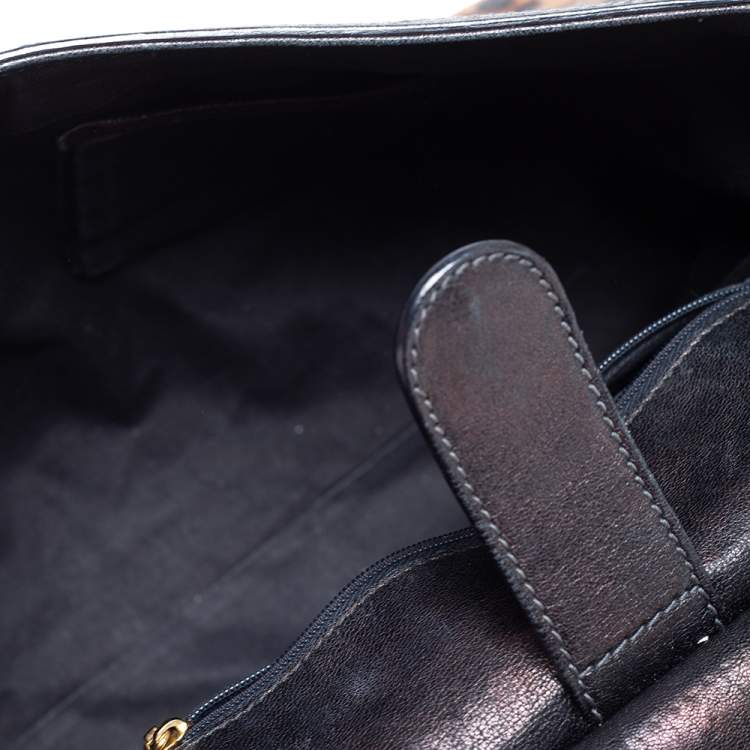 Pre Owned Dolce & Gabbana Black/Brown Leopard Print Coated Canvas Large Miss Sicily Top Handle Bag