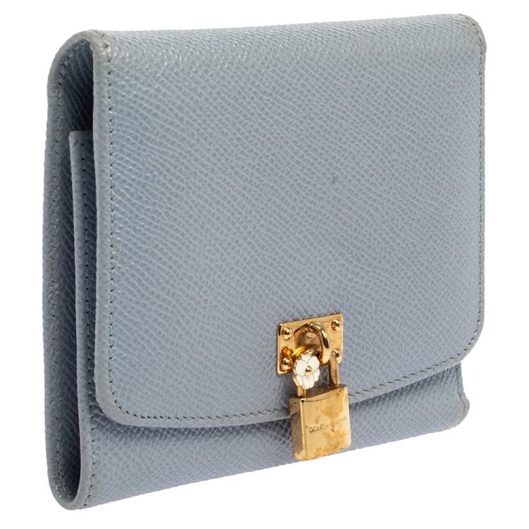 Pre Owned Dolce & Gabbana Blue Leather Padlock Trifold Compact Wallet