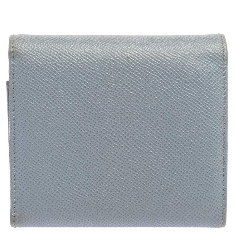 Pre Owned Dolce & Gabbana Blue Leather Padlock Trifold Compact Wallet