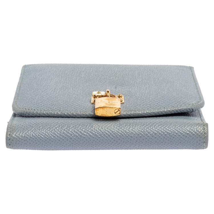 Pre Owned Dolce & Gabbana Blue Leather Padlock Trifold Compact Wallet