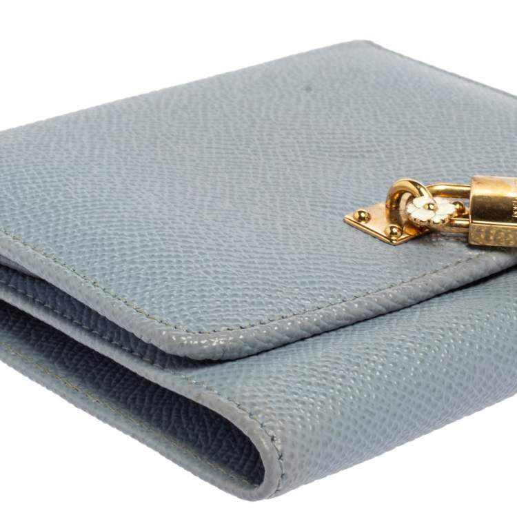 Pre Owned Dolce & Gabbana Blue Leather Padlock Trifold Compact Wallet