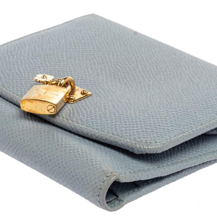 Pre Owned Dolce & Gabbana Blue Leather Padlock Trifold Compact Wallet