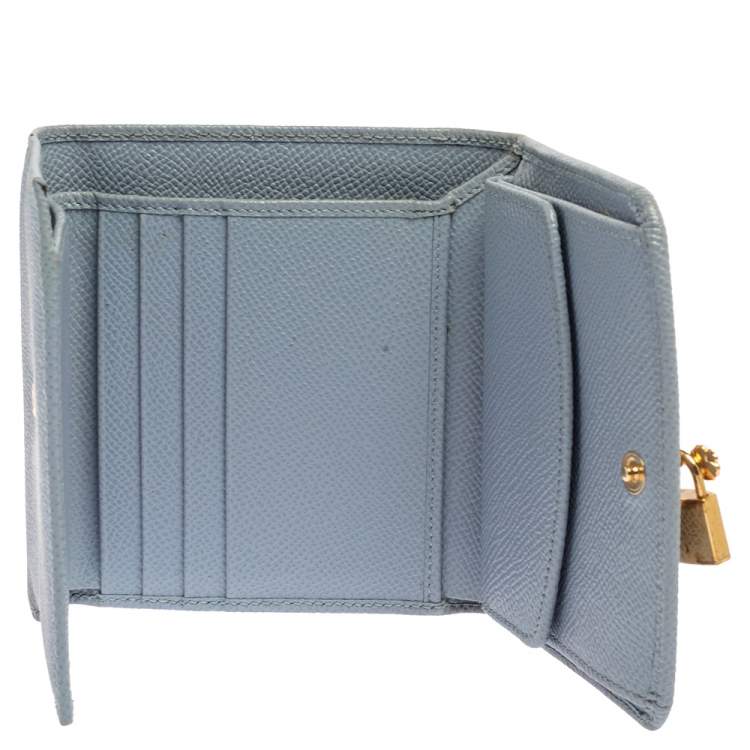 Pre Owned Dolce & Gabbana Blue Leather Padlock Trifold Compact Wallet