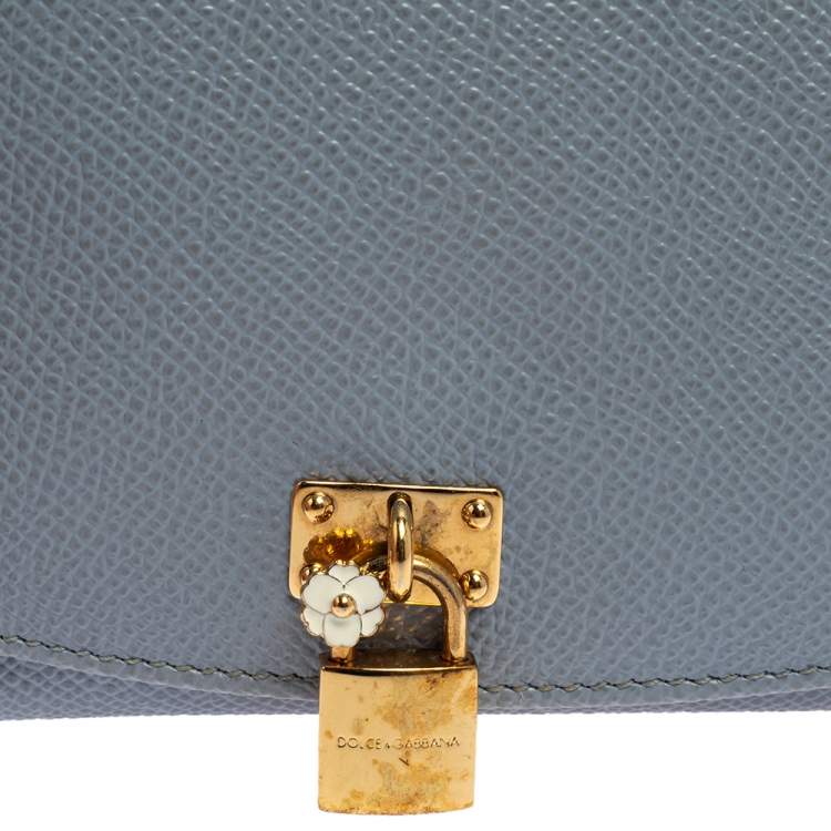 Pre Owned Dolce & Gabbana Blue Leather Padlock Trifold Compact Wallet