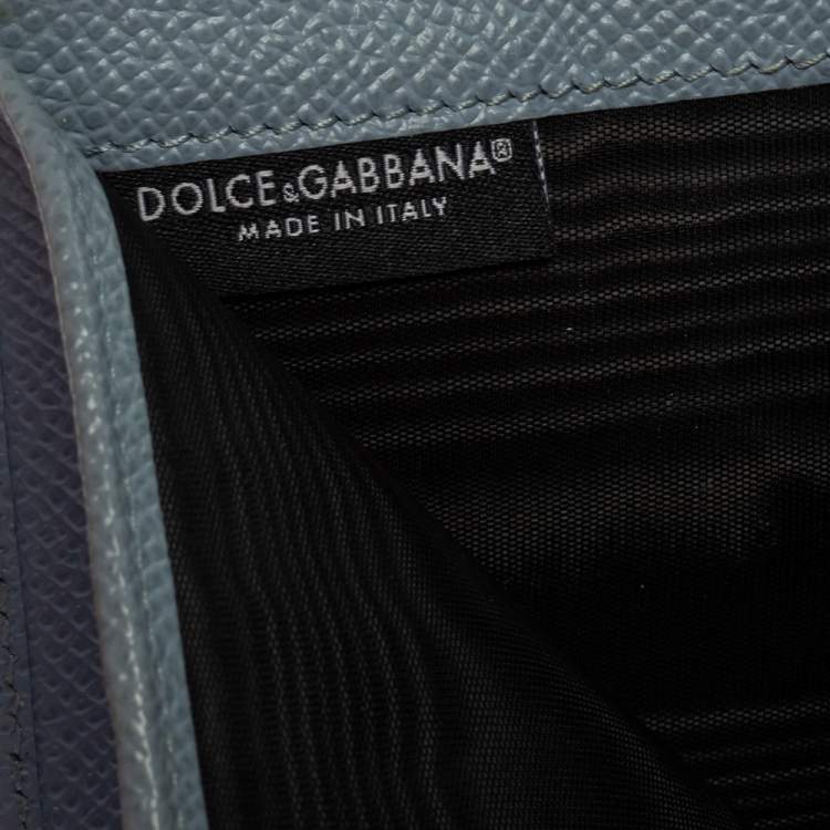 Pre Owned Dolce & Gabbana Blue Leather Padlock Trifold Compact Wallet
