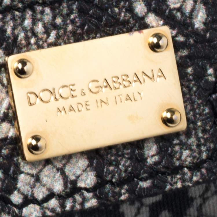 Pre Owned Dolce & Gabbana Beige/Black Lace Print Leather Medium Miss Sicily Top Handle Bag