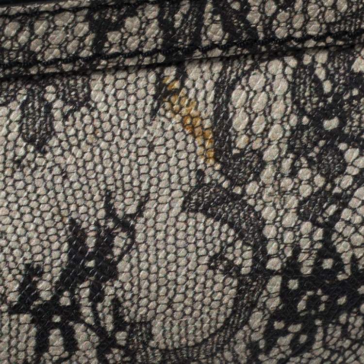 Pre Owned Dolce & Gabbana Beige/Black Lace Print Leather Medium Miss Sicily Top Handle Bag