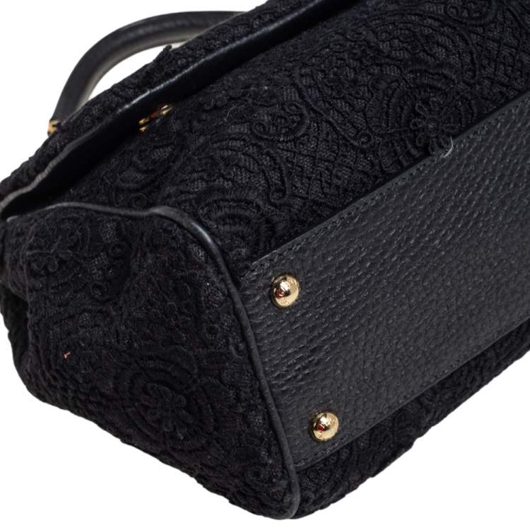 Pre Owned Dolce & Gabbana Black Lace Medium Miss Sicily Top Handle Bag