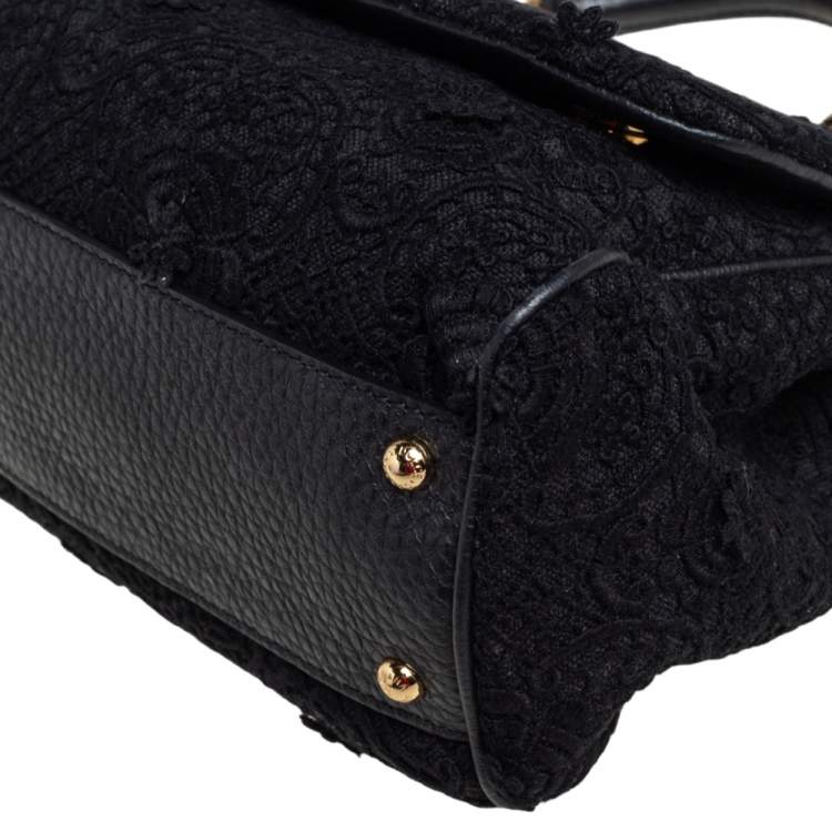 Pre Owned Dolce & Gabbana Black Lace Medium Miss Sicily Top Handle Bag