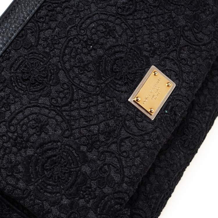Pre Owned Dolce & Gabbana Black Lace Medium Miss Sicily Top Handle Bag