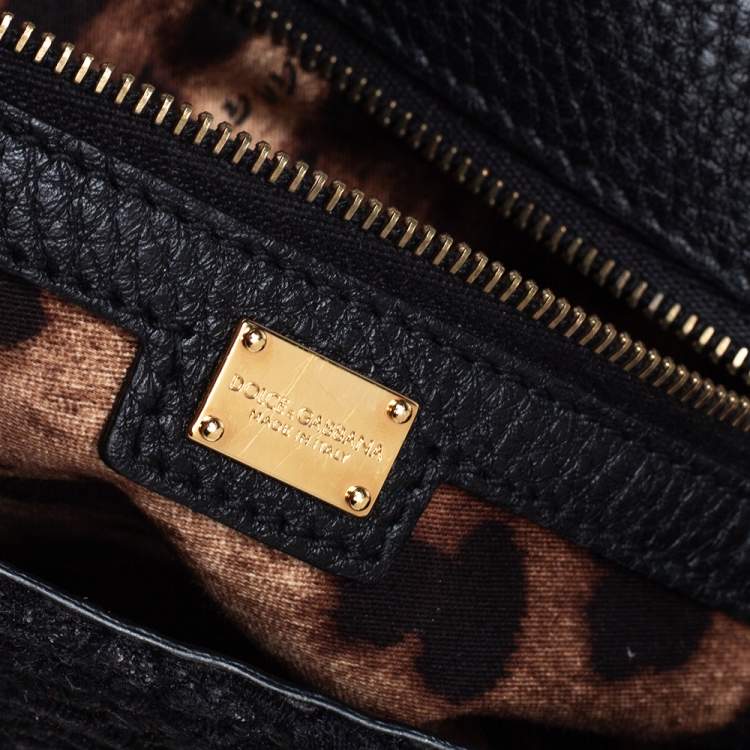 Pre Owned Dolce & Gabbana Black Lace Medium Miss Sicily Top Handle Bag