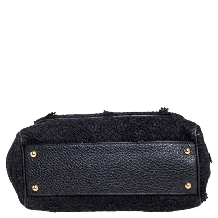 Pre Owned Dolce & Gabbana Black Lace Medium Miss Sicily Top Handle Bag