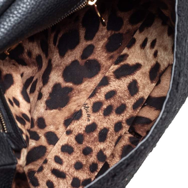 Pre Owned Dolce & Gabbana Black Lace Medium Miss Sicily Top Handle Bag