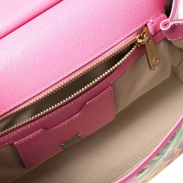 Pre Owned Dolce & Gabbana Pink Pineapple Printed Leather Miss Sicily Top Handle Bag
