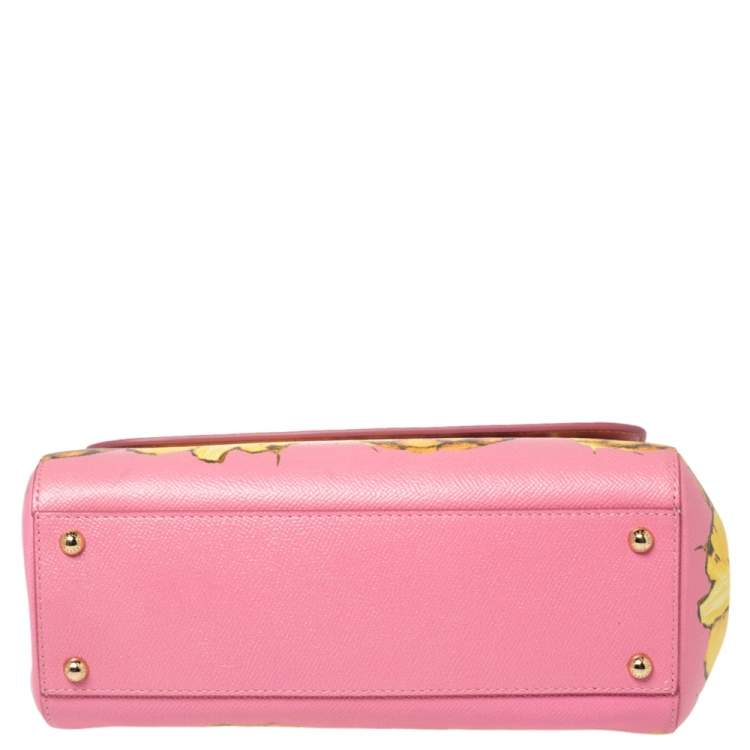 Pre Owned Dolce & Gabbana Pink Pineapple Printed Leather Miss Sicily Top Handle Bag