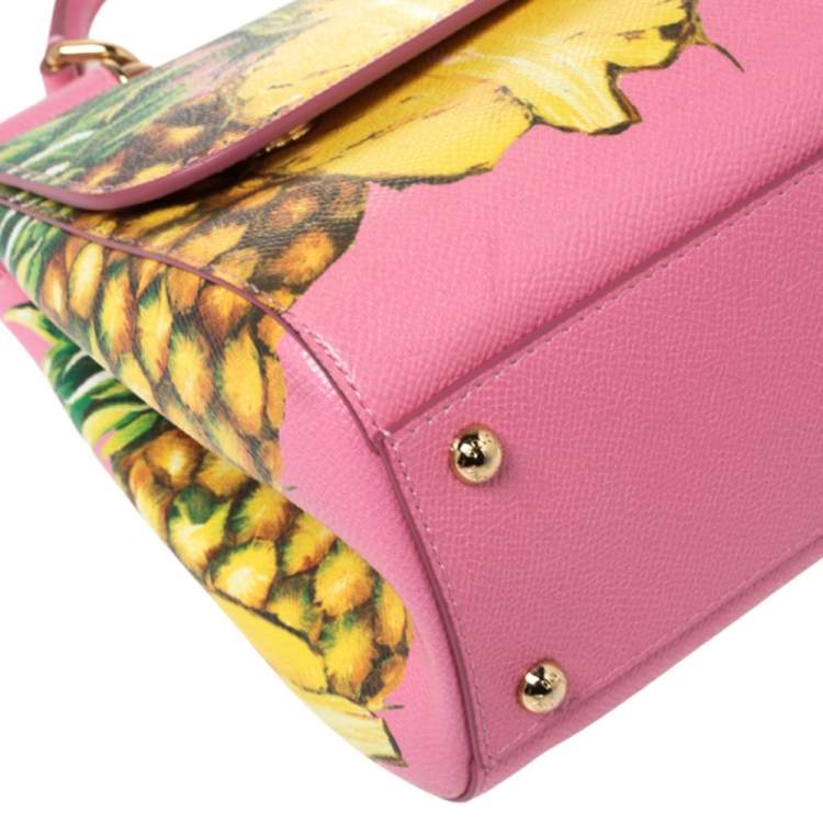 Pre Owned Dolce & Gabbana Pink Pineapple Printed Leather Miss Sicily Top Handle Bag