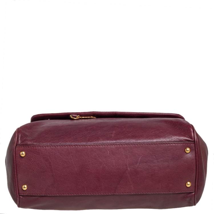Pre Owned Dolce & Gabbana Burgundy Leather Large Miss Sicily Top Handle Bag