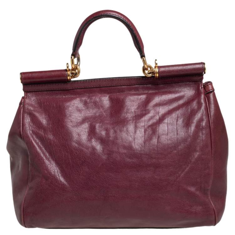 Pre Owned Dolce & Gabbana Burgundy Leather Large Miss Sicily Top Handle Bag