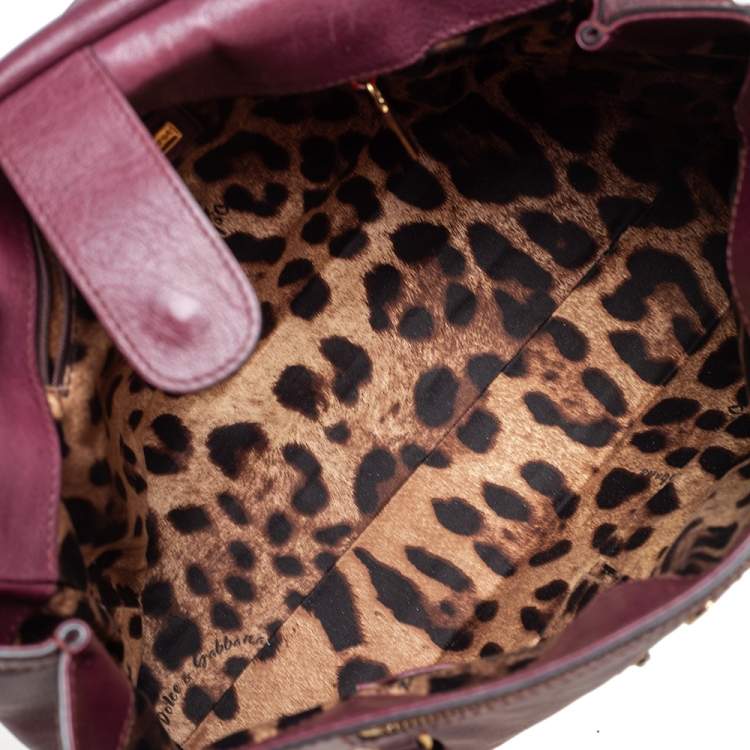 Pre Owned Dolce & Gabbana Burgundy Leather Large Miss Sicily Top Handle Bag