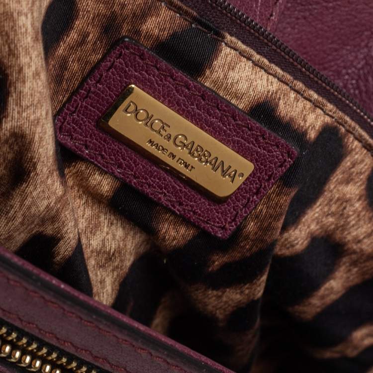 Pre Owned Dolce & Gabbana Burgundy Leather Large Miss Sicily Top Handle Bag