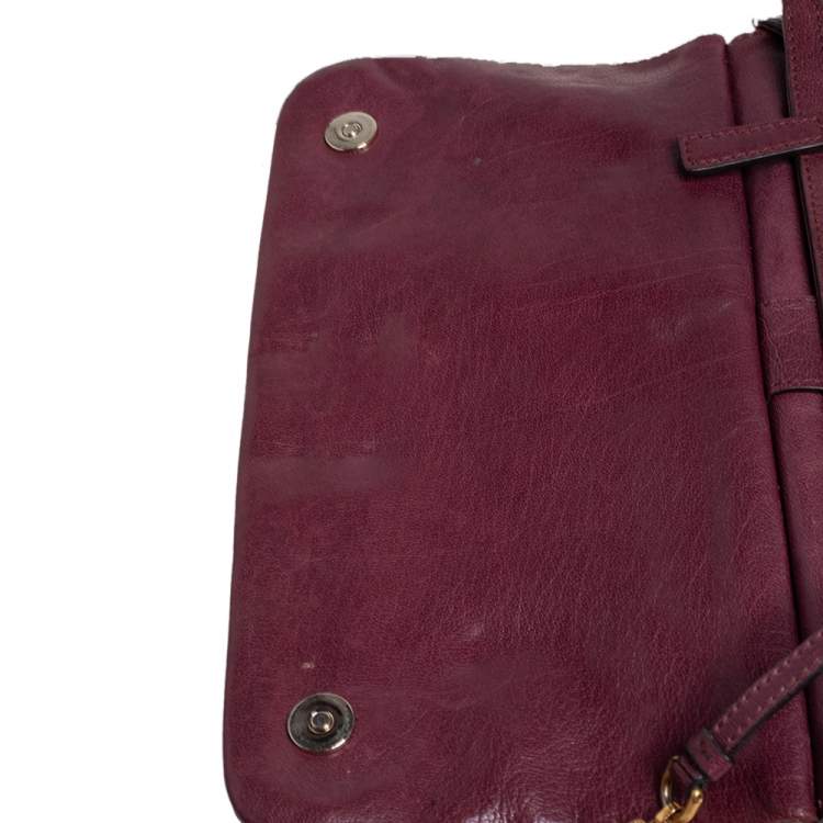 Pre Owned Dolce & Gabbana Burgundy Leather Large Miss Sicily Top Handle Bag
