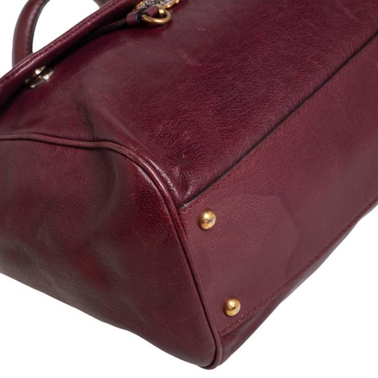 Pre Owned Dolce & Gabbana Burgundy Leather Large Miss Sicily Top Handle Bag
