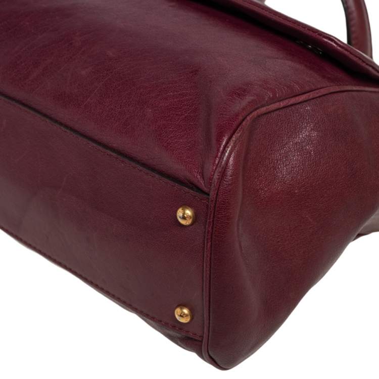 Pre Owned Dolce & Gabbana Burgundy Leather Large Miss Sicily Top Handle Bag