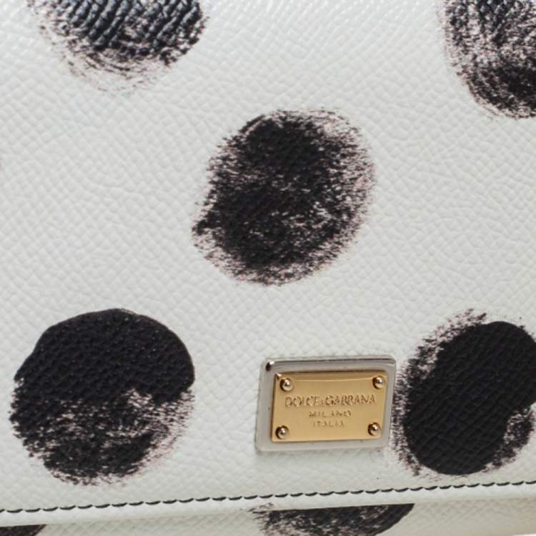 Pre Owned Dolce & Gabbana White/Black Polkadot Leather Miss Sicily Von Wallet on Chain