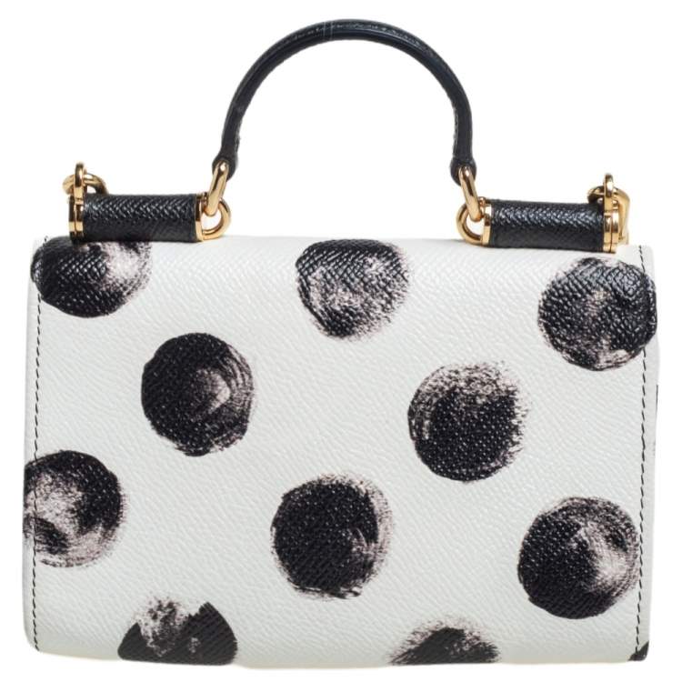 Pre Owned Dolce & Gabbana White/Black Polkadot Leather Miss Sicily Von Wallet on Chain