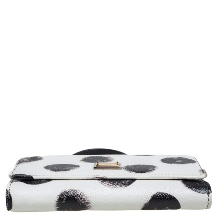 Pre Owned Dolce & Gabbana White/Black Polkadot Leather Miss Sicily Von Wallet on Chain