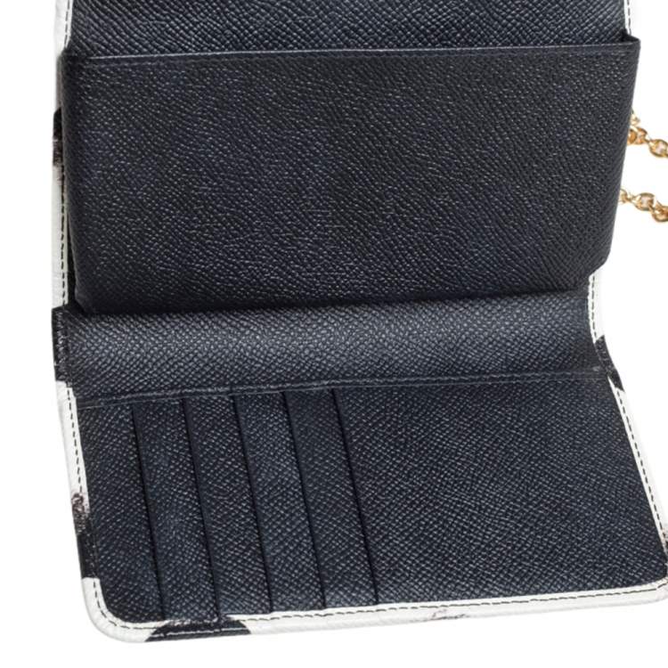 Pre Owned Dolce & Gabbana White/Black Polkadot Leather Miss Sicily Von Wallet on Chain