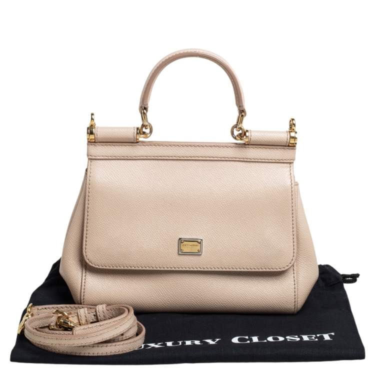 Pre Owned Dolce & Gabbana Beige Leather Small Miss Sicily Top Handle Bag