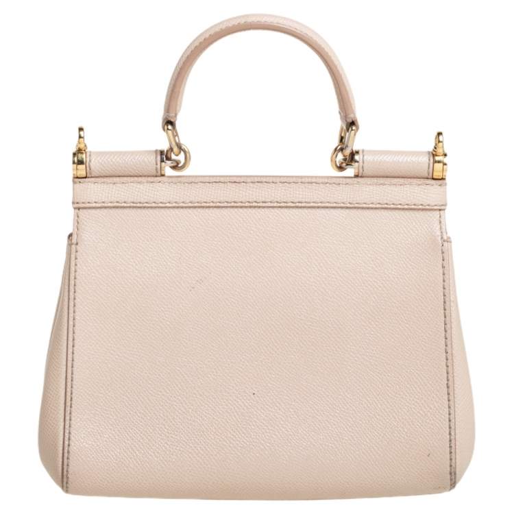 Pre Owned Dolce & Gabbana Beige Leather Small Miss Sicily Top Handle Bag