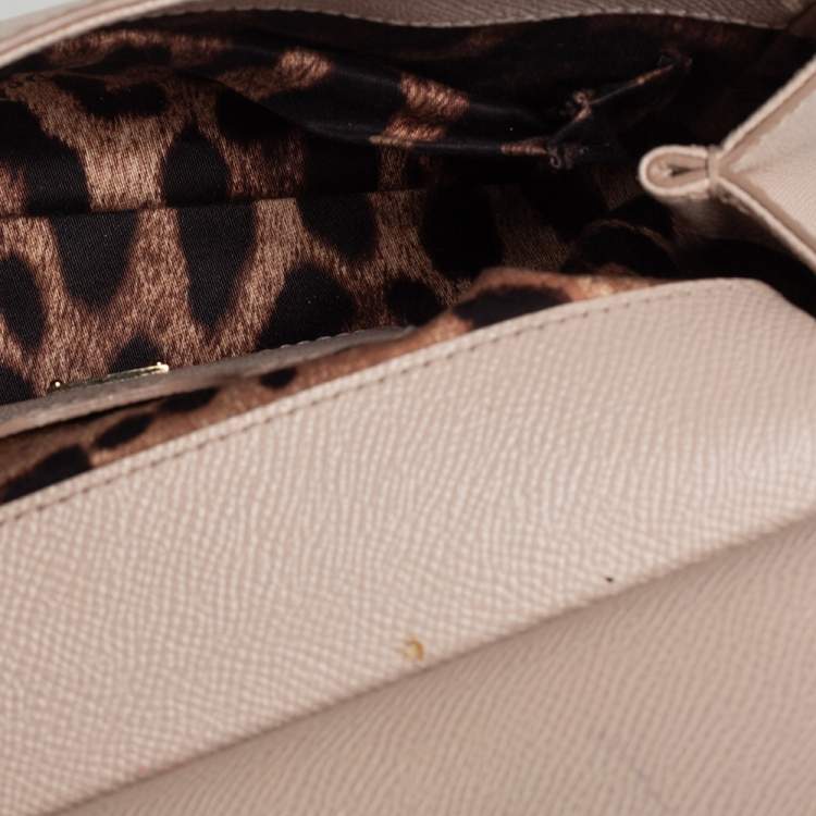 Pre Owned Dolce & Gabbana Beige Leather Small Miss Sicily Top Handle Bag