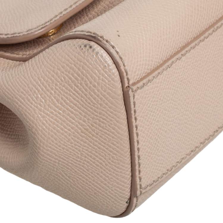 Pre Owned Dolce & Gabbana Beige Leather Small Miss Sicily Top Handle Bag