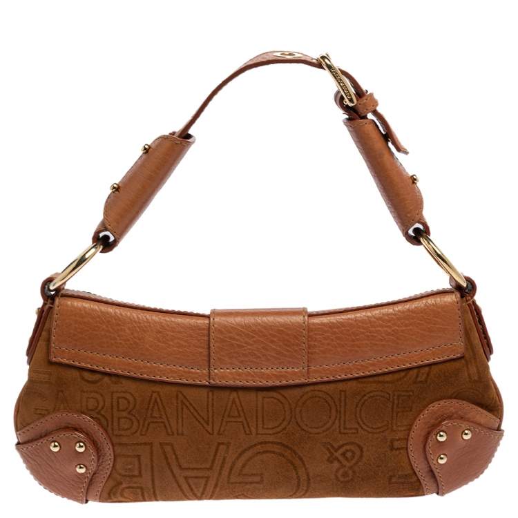 Pre Owned Dolce & Gabbana Tan Leather And Suede Shoulder Bag