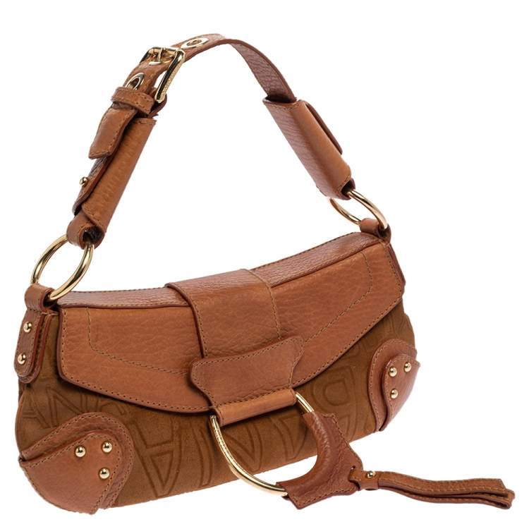 Pre Owned Dolce & Gabbana Tan Leather And Suede Shoulder Bag
