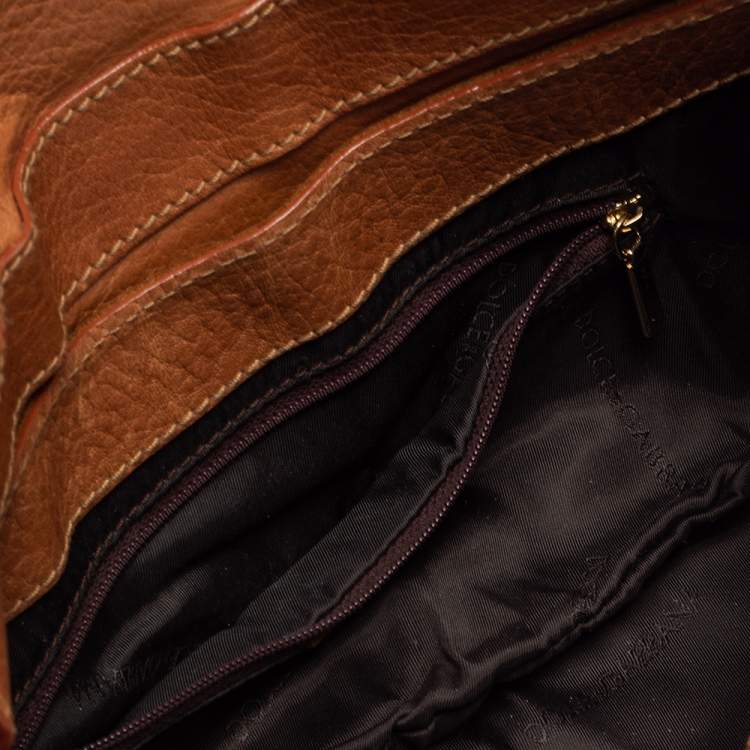 Pre Owned Dolce & Gabbana Tan Leather And Suede Shoulder Bag