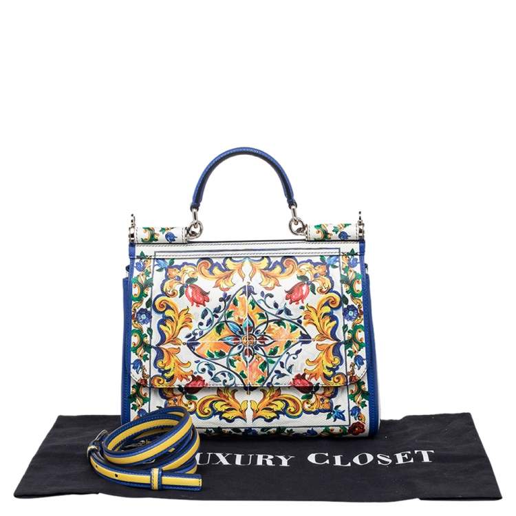 Pre Owned Dolce & Gabbana Multicolor Printed Leather Sicily Top Handle Bag