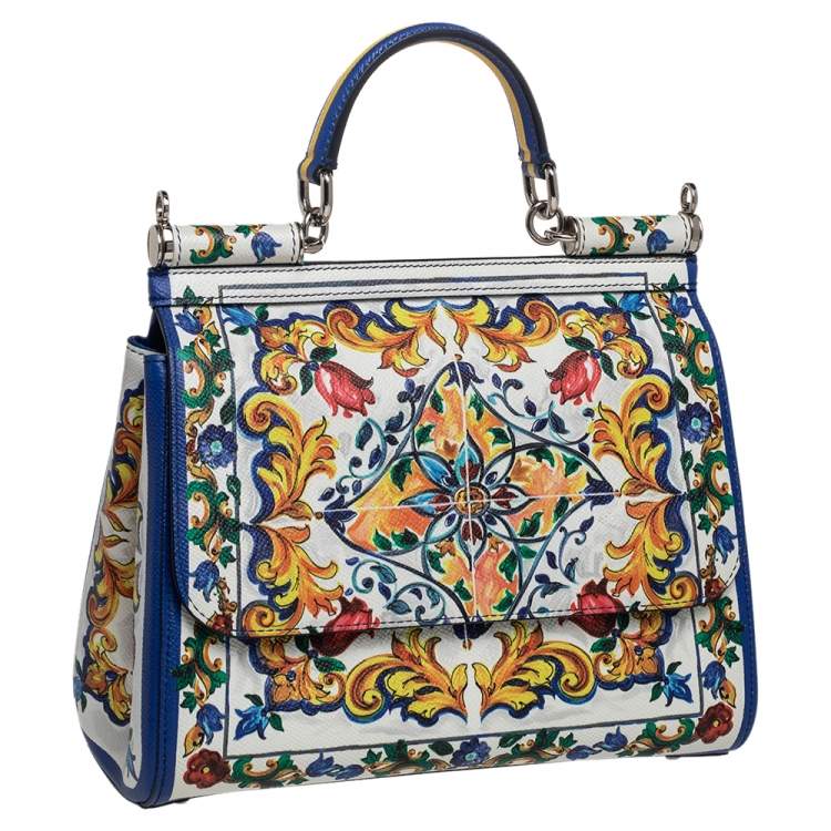 Pre Owned Dolce & Gabbana Multicolor Printed Leather Sicily Top Handle Bag