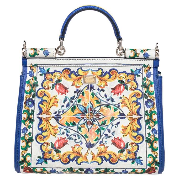 Pre Owned Dolce & Gabbana Multicolor Printed Leather Sicily Top Handle Bag