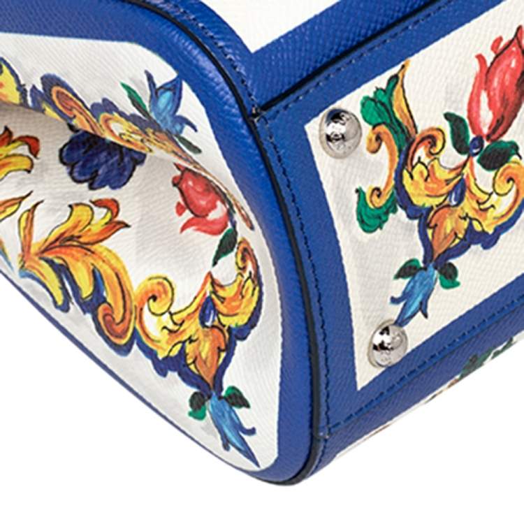 Pre Owned Dolce & Gabbana Multicolor Printed Leather Sicily Top Handle Bag
