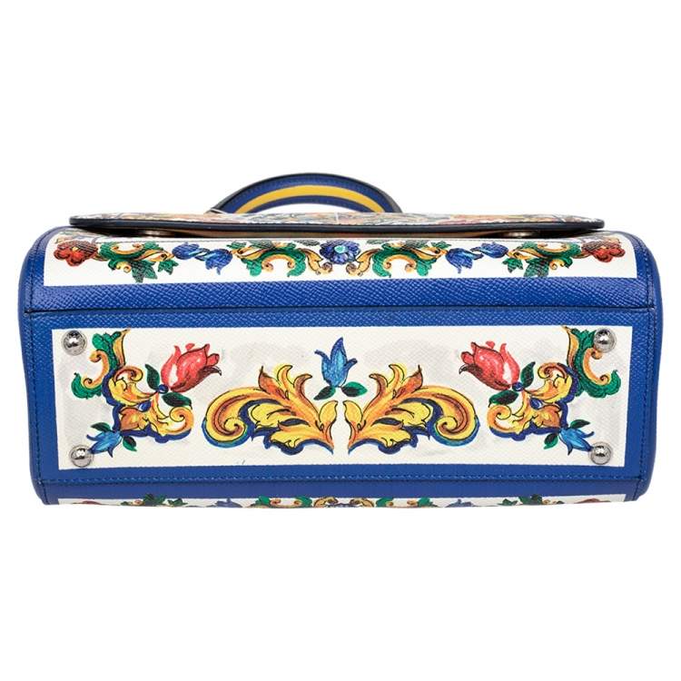 Pre Owned Dolce & Gabbana Multicolor Printed Leather Sicily Top Handle Bag