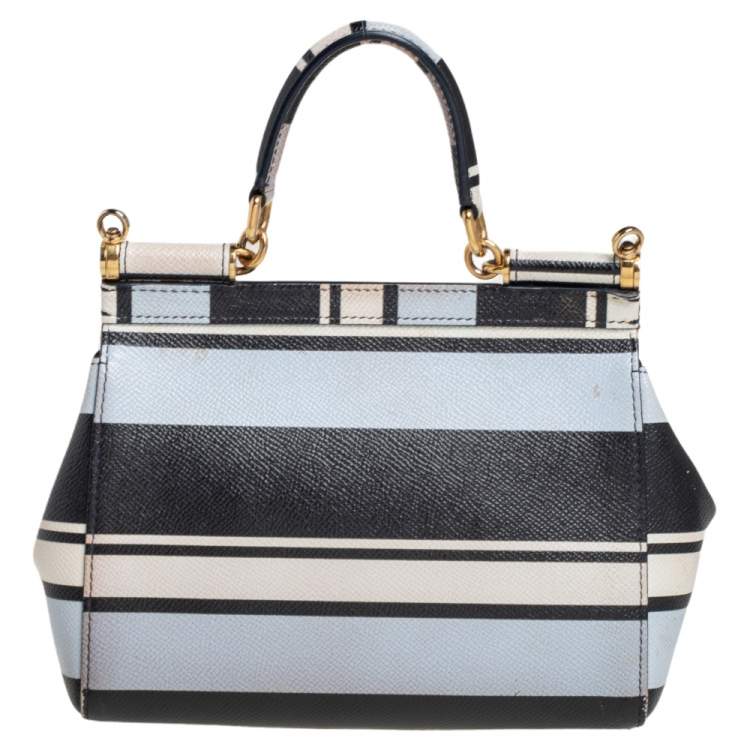 Pre Owned Dolce & Gabbana Multicolor Striped Leather Small Miss Sicily Top Handle Bag