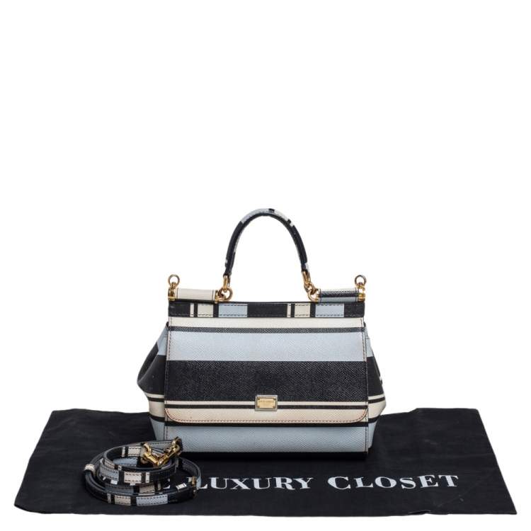 Pre Owned Dolce & Gabbana Multicolor Striped Leather Small Miss Sicily Top Handle Bag