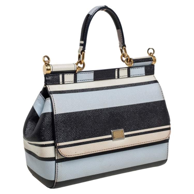 Pre Owned Dolce & Gabbana Multicolor Striped Leather Small Miss Sicily Top Handle Bag