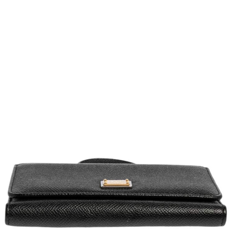 Pre Owned Dolce & Gabbana Black Leather Sicily Von Wallet on Chain